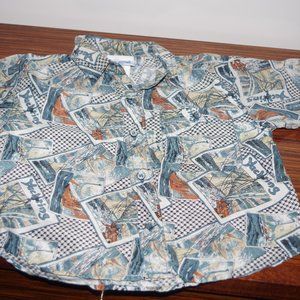 feu follet Paris" Yachting" Vintage Silk Print Short Sleeve Boys Shirt Size:S